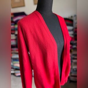 Elegant Red Open Cardigan Cashmere Sweater, Lauren Alexandra, L